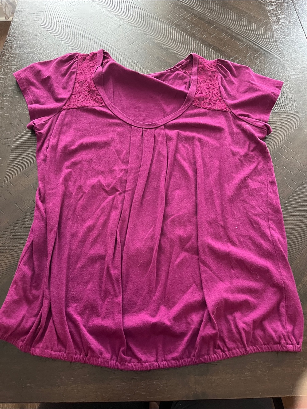 Magenta Short-Sleeve Scoop Neck Pleated Top